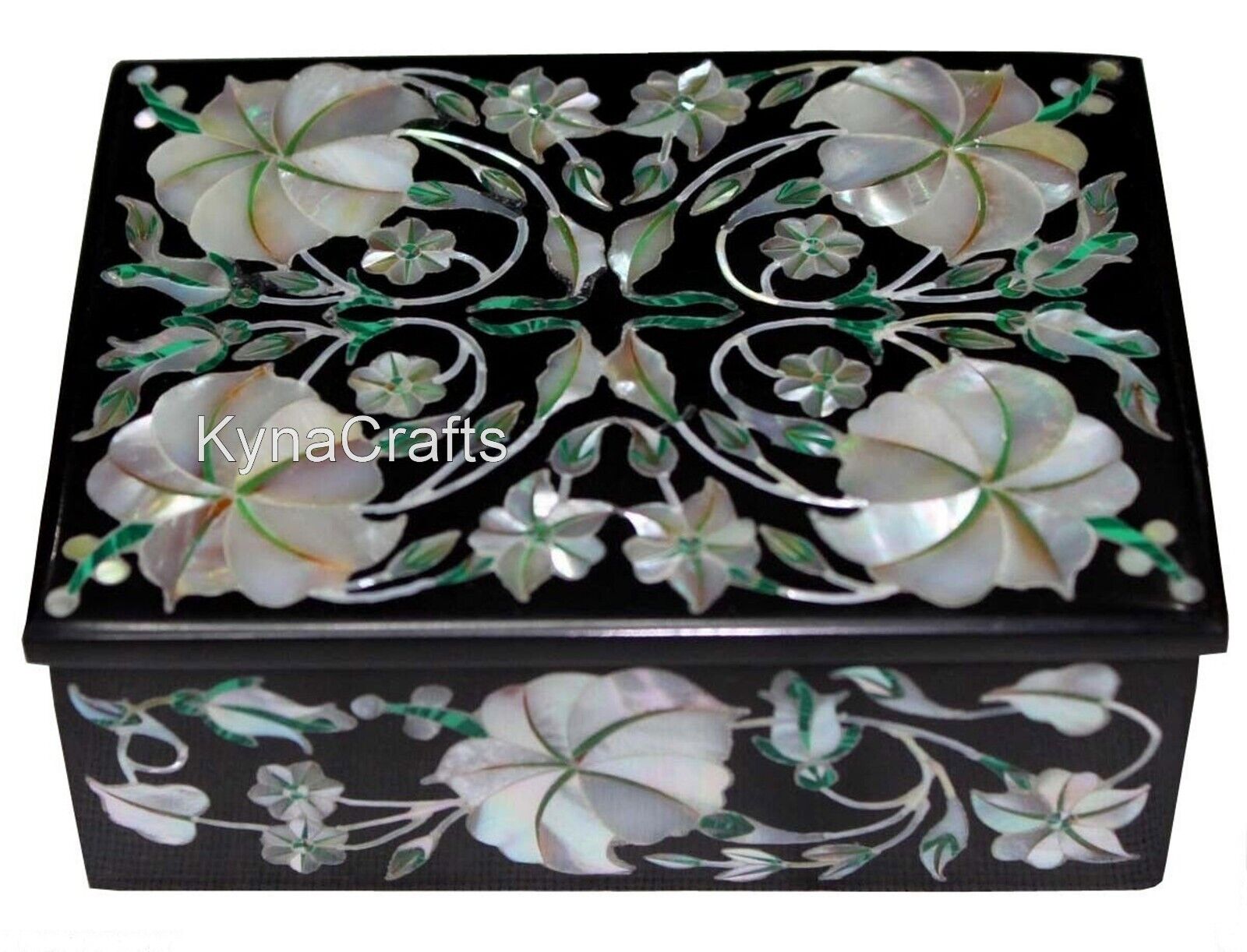 4 x 3 Inches Black Marble Jewelry Box Mother of Pearl Inlay Work Stationary Box
