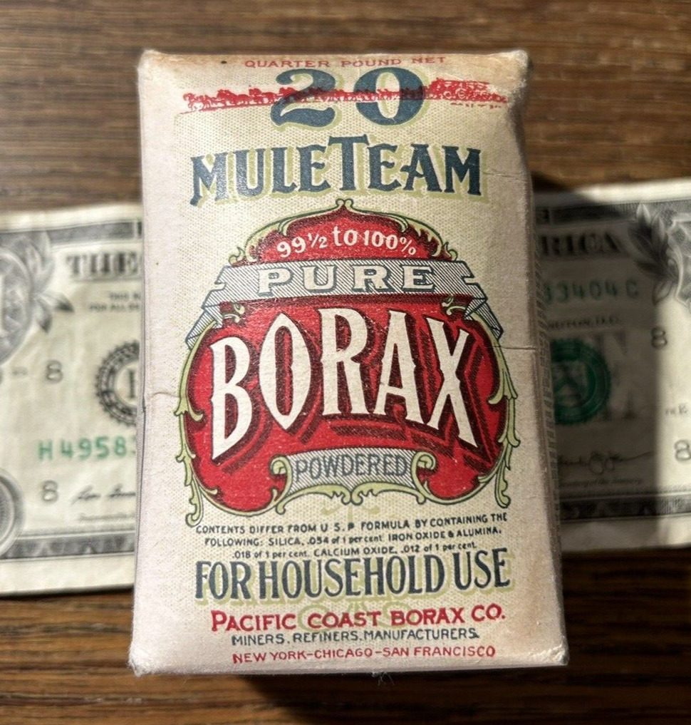 vintage 20 MuleTeam Powdered BORAX 4 oz Box household advertising unopened RARE