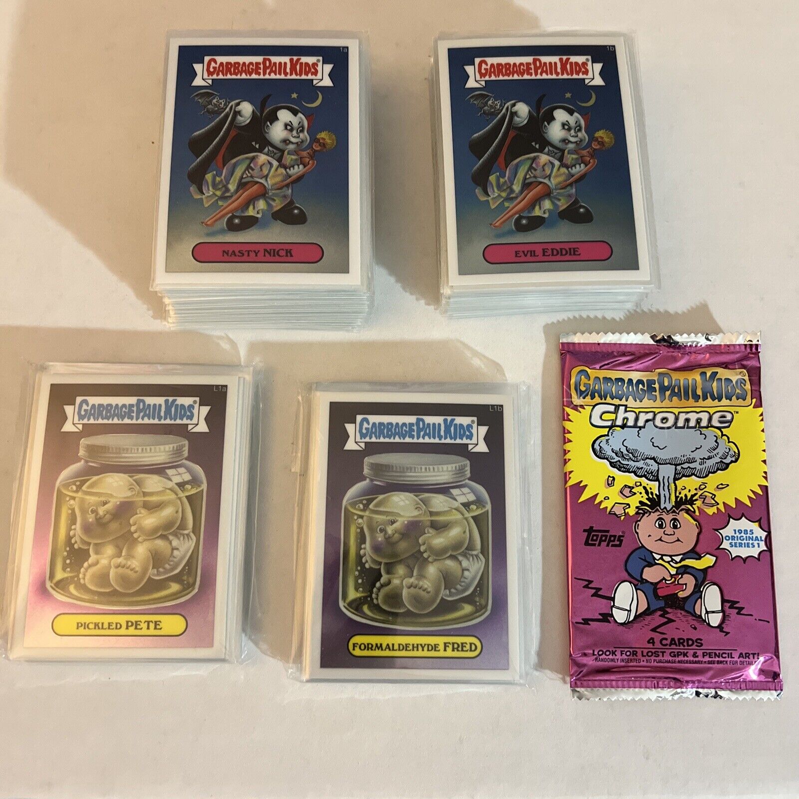 Garbage Pail Kids Chrome Series 1 COMPLETE BASE SET 110 CARDS +WRAPPER 2013 Lost