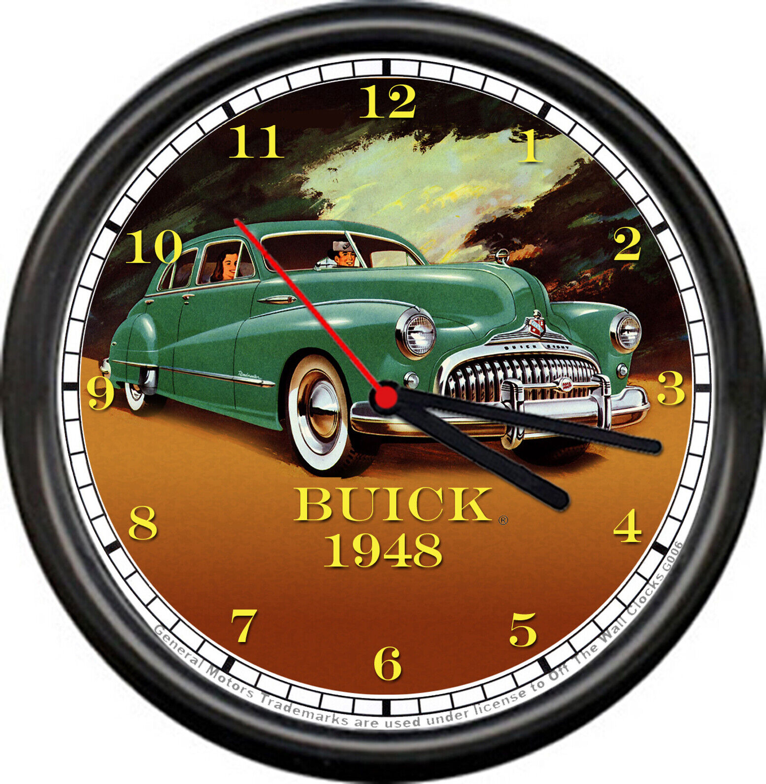 Licensed 1948 Buick Green 4 Door Sedan White Walls General Motors Wall Clock