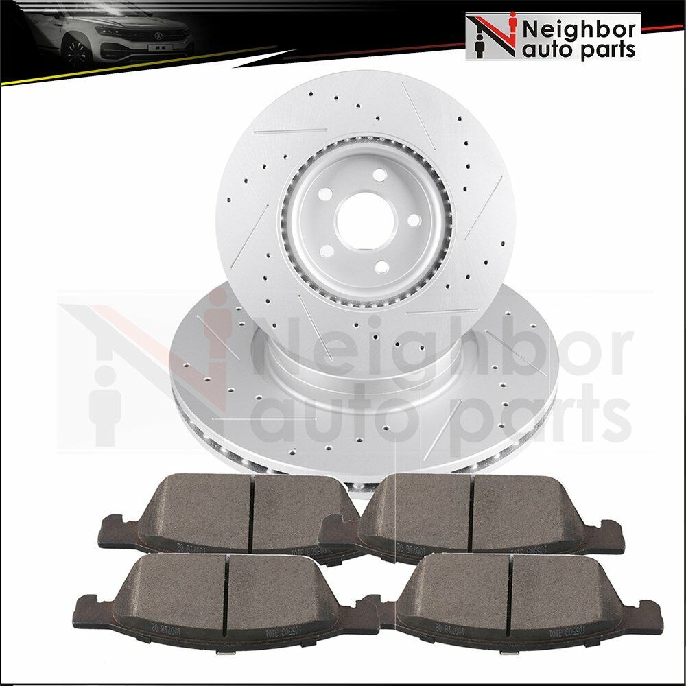 Drilled Slot 2x Brake Rotors & 4x Ceramic Pads Front For 13-17 Ford Escape 1.6L