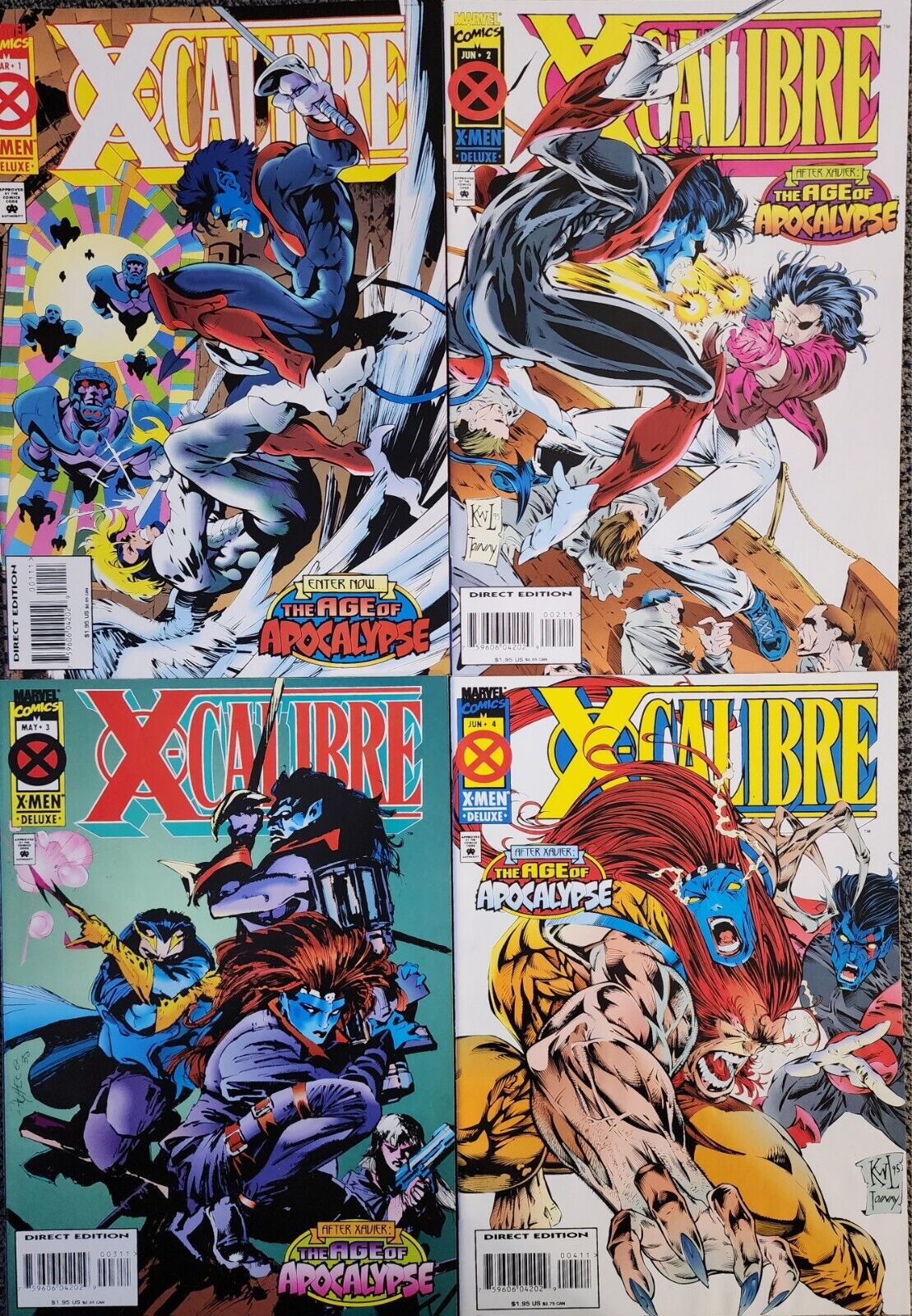 X-Calibre #1, 2, 3, 4 Age Of Apocalypse Set Marvel Comics Book X-Men 1995 Key