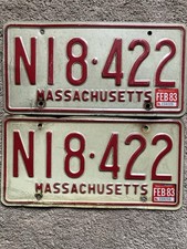 Pair of 1983 Massachusetts License Plates -  N18 422 - Nice picture