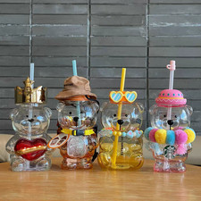 Starbucks  Summer Little Bear Glass Straw Cup Cute Large-capacityTumbler Gift picture