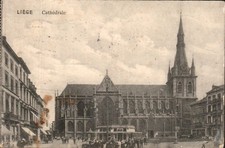 Liege Belgium - Cathedrale Saint-Paul Street Scene - Antique Postcard 1912 picture