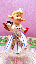 Vtg LEFTON JULY ANGEL GIRL RINESTONE BOW SASH FIRECRACER RED BLUE STRIPED DRESS picture