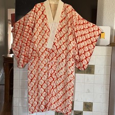 VINTAGE Japanese Kimono all Silk JUBAN ORANGE RED SHIBORI Large  picture
