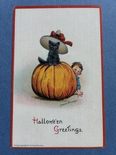 Vtg Antique Halloween Postcard Brundage #123 Cat JOL Germany UNUSED picture