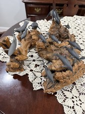 4 -  VTG John Perry Art Sculpture Dolphins on Wood Medallion Nautical Coastal picture