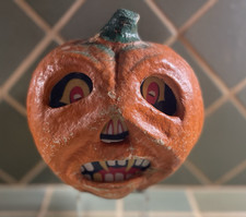Vintage 1930s HALLOWEEN Paper Mache/Pulp 7” JOL PUMPKIN 