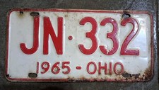 Vintage 1965 Ohio License Plate - JN 332 picture
