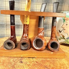 Vintage Fantastic Mid-Century Estate Pipe Lot (4pc) with Solid Wood Stand picture
