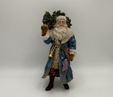 Santa Claus Christmas Figurine Carrying Tree, Hand Painted Resin, Multicolor picture