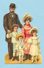 Judaica Beautiful Scarce Old Litho. Die Cuts Jewish Family of 5 Small Size picture