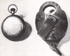 Oregon & California Railroad Padlock Pocket Watch Enamelware Vtg 1978 Mag Images picture