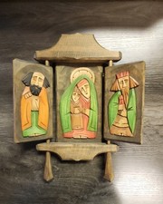 Vintage Hand Carved Eastern European Religious Wood Triptych Wall Art Beautiful picture