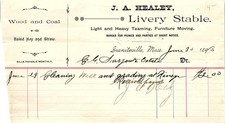 1893 J.A. Healey Livery Stable billhead, Graniteville, MA picture