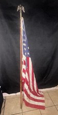 Antique Valley Forge 48Star US Flag PioneerCotton Wooden Pole EagleFinial picture