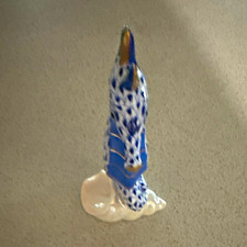 Herend Poland Blue & White Ceramic Hand-Painted Seahorse Figurine picture