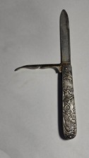 Antique Dragon Silver Fruit Pick Pocket Knife Asian Chinese Vintage Rare picture