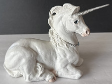 RARE Windstone Editions Pena 1990 White Unicorn Figurine w/ Blue Jewel Necklace picture
