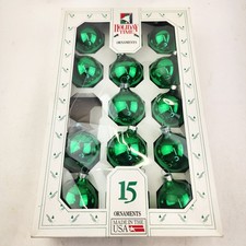 Vintage Rauch Holiday Time Christmas Glass Ornaments balls Green Lot of 14 picture