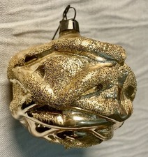 VINTAGE MERCURY GLASS CHRISTMAS TREE ORNAMENT GOLD ROSE FLOWER WEST GERMANY MICA picture