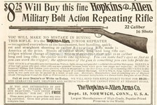 1907 Hopkins & Allen Arms Norwich CT Military Bolt Action Repeating 22 Rifle Ad picture