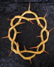 ANTIQUE VINTAGE HAND-CARVED WOODEN GOLD POLYCHROME CROWN OF THORNS picture