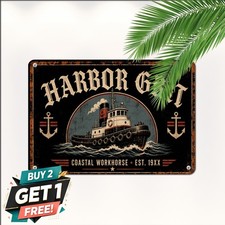 Nautical Tugboat Sea Captain Ocean Metal Tin Sign Restroom Living Room Decor picture