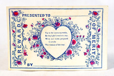 1880's Antique REWARD OF MERIT Heart Roses School Techer Reward Victorian Card picture