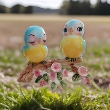 Vintage Norcrest Bluebirds on Branch Pink Flowers Japan MCM Kitsch Figurine picture