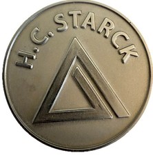 Rare Vintage H. C. STARCK Pendant Keychain Silver Circle Metal Bag Charm picture