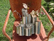 RARE VINTAGE MCM 'ORGAN PIPE' CLUSTERED METAL TUBES & FLOWERS WALL ART SCULPTURE picture
