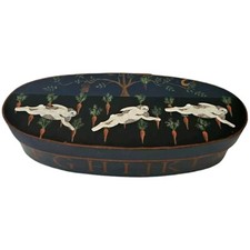 Vintage Wood Shaker Bunny Box Oval Hand Painted Lid Easter Spring 16 In picture