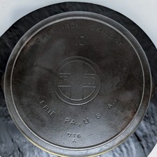 Griswold #10 716A Cast Iron Skillet Large Block Logo Heat Ring Double Pour Flat picture