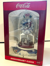 Coca-Cola Anniversary Clock Polar Bear Rotating Pendulum Dome Vintage NIB 2001 picture