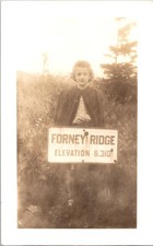 Girl Holding Forney Ridge Sign 1940s Vintage Photograph approx 3x5in picture