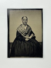 Antique 1800s Tintype Photo Elderly Woman Bonnet Shawl Victorian Portrait picture