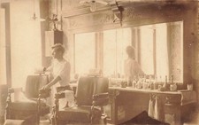 LP76 Unidentified Location Barber Shop Interior  RPPC Postcard picture