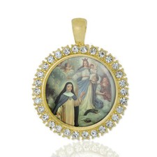 St Beatrice Da Silva Christian Round Medal Gold Tone Pendant with Rhinestones picture