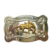 Vintage Justin Western Cowboy Bucking Bronco Horse Belt Buckle Nickel Silver picture