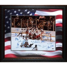 1980 U.S. Olympic Hockey Team Autographed (Miracle On Ice) Deluxe Framed 20x24 P picture