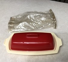 Vintage Steeds Red & Off White Plastic Butter Dish New In Package picture