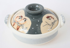 Banko ware Japanese Pottery Clay Pot Donabe (7.1inch) Snow and Sparrows picture