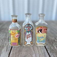 3 Diff Vintage Original BEAUTY LABEL Glass Bottles JB LYNAS & SON Prop Display picture