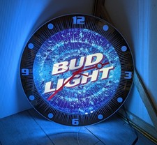 Vintage Bud Light Blue Neon Light Wall Clock Beer Bar Sign Mt. Vernon Neon picture