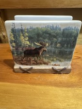 Vintage Hautman Brothers Collection James Hautman Ceramic Moose Napkin Holder picture