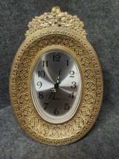 Vintage Bulova Gold Quartz Floral Freestanding Alarm Clock Japan Works picture