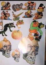 Lot 12 VTG Halloween & Thanksgiving Die Cut Cutout Decor Skull Pumpkin Cat picture